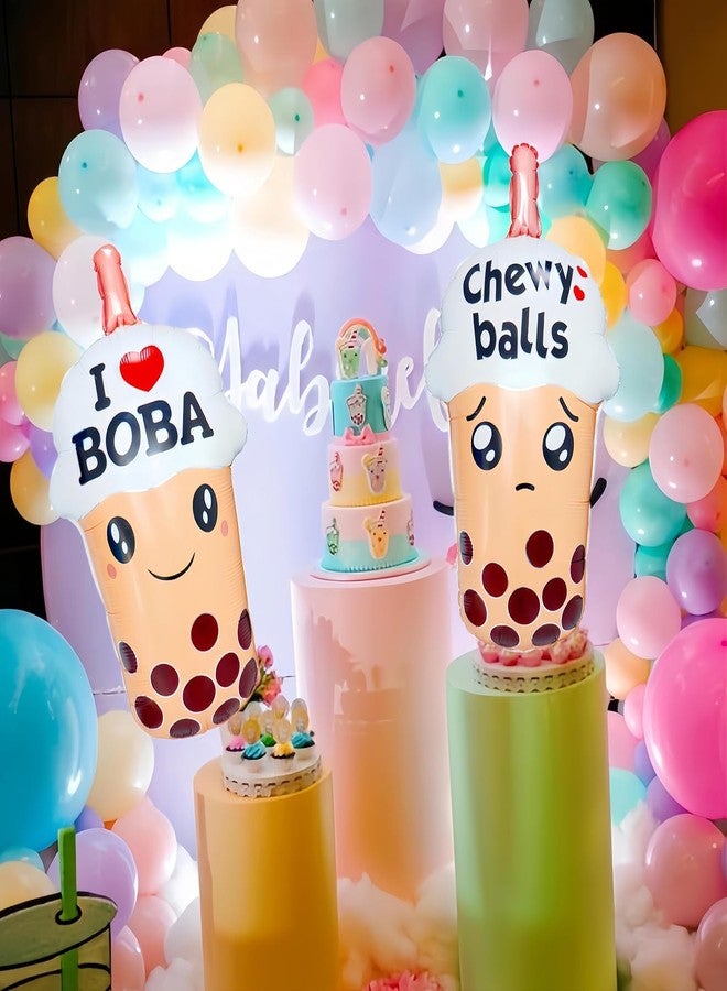 Atpata Funky Boba Bubble Tea Balloons - 2Pcs Foil Bubble Tea Balloons for Bubble Tea Party Decorations, Pearl Milk Tea Happy Birthday Balloons, Tea Party Table Decor, I Love Boba Party Supplies - Image 5